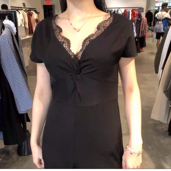 Sandro Edouard Black Jumpsuit With Lace Trim NWT - Picture 5 of 7